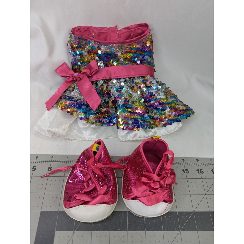 Build a Bear Multicolor Sequin Dress Pink‎ Shiny Sneakers Lot Stuffed Animal Toy